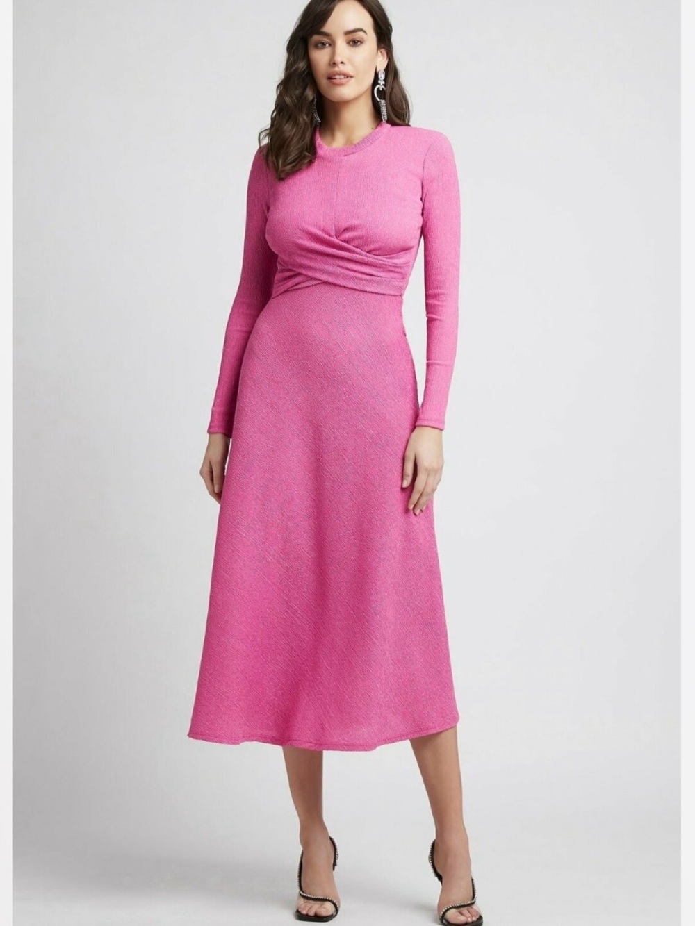 Sheike Madeline Long Sleeve Bright Pink Midi Dress size 6 / US 2